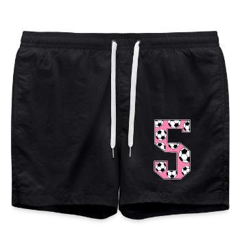 5th Birthday Football Pink - Swim Trunks - black - Front - AI Model Male 185 light (185cm)