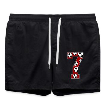 7 Geburtstag Fußball rot - Badeshorts - Schwarz - Vorne - AI Model Male 185 light (185cm)