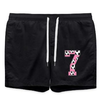 7 Geburtstag Fußball rosa - Badeshorts - Schwarz - Vorne - AI Model Male 185 light (185cm)