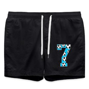 7 Geburtstag Fußball blau - Badeshorts - Schwarz - Vorne - AI Model Male 185 light (185cm)