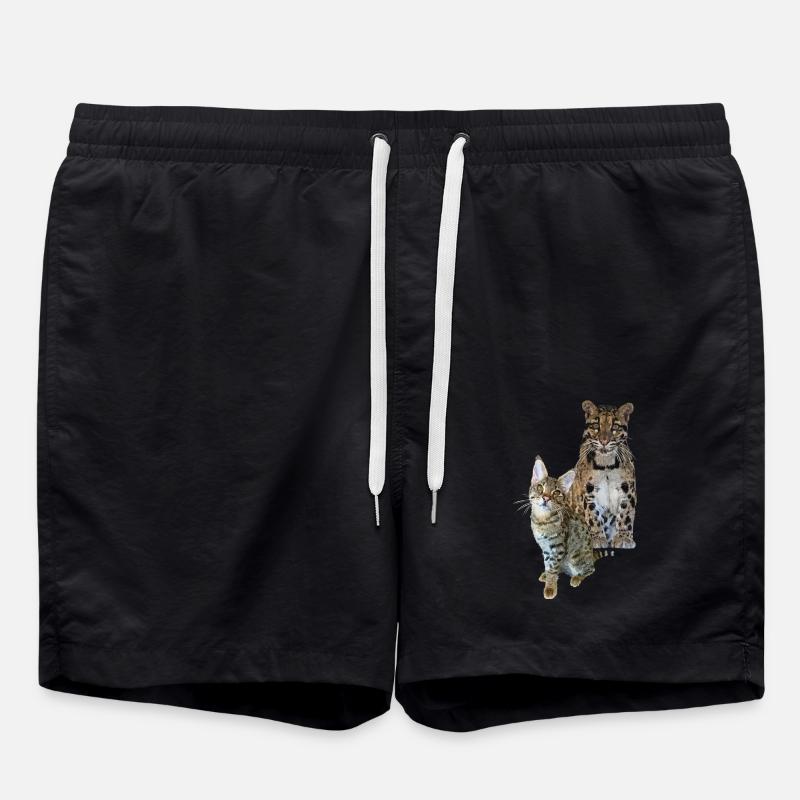 Clouded leopard and cat - Swim Trunks - black