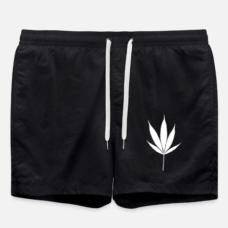 White Cannabis Leaf - Swim Trunks - black