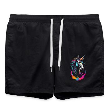 Licorne néon colorée - Fantasy Dreamscape - Short de bain - noir - Devant - AI Model Male 185 light (185cm)