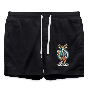 Cool Reindeer with Beer Cartoon Design - Swim Trunks - black - Front - AI Model Male 185 light (185cm)