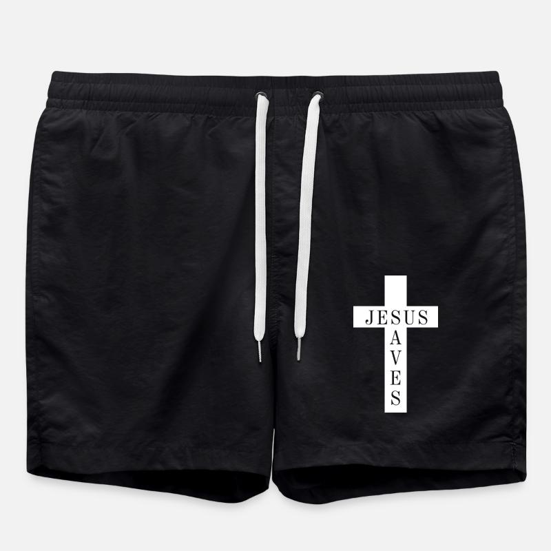 Kreuz mit dem Satz Jesus rettet - Badeshorts - Schwarz