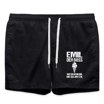 Bier Bierliebhaber Saufen Feiern Emil - Badeshorts - Schwarz - Vorne - AI Model Male 185 light (185cm)