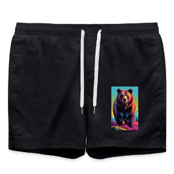 Bear | Brown Bear | Grizzly Bear | Animals - Swim Trunks - black - Front - AI Model Male 185 light (185cm)
