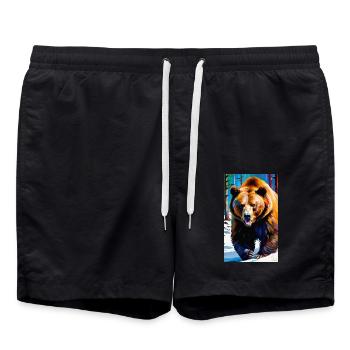 Bear | Brown Bear | Grizzly Bear | Animals - Swim Trunks - black - Front - AI Model Male 185 light (185cm)