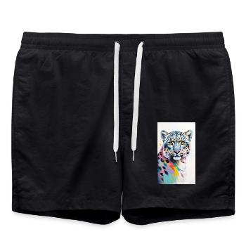 Schneeleopard | Leopard | Raubtier - Badeshorts - Schwarz - Vorne - AI Model Male 185 light (185cm)