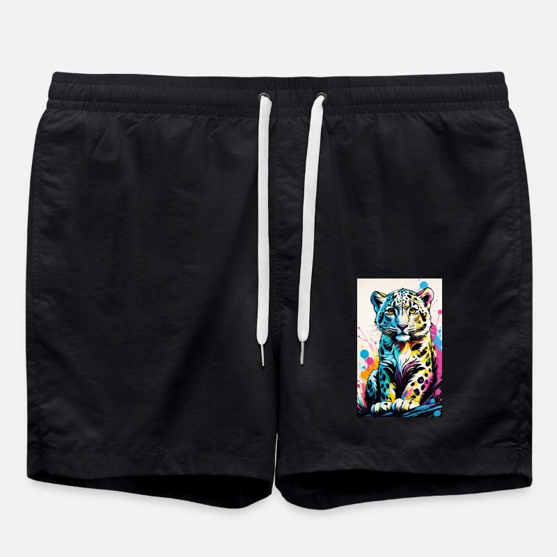 Schneeleopard | Leopard | Raubtier - Badeshorts - Schwarz