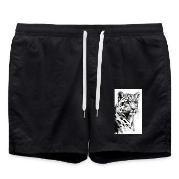 Schneeleopard | Leopard | Raubtier - Badeshorts - Schwarz - Vorne - AI Model Male 185 light (185cm)