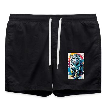 Schneeleopard | Leopard | Raubtier - Badeshorts - Schwarz - Vorne - AI Model Male 185 light (185cm)