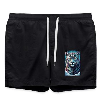Schneeleopard | Leopard | Raubtier - Badeshorts - Schwarz - Vorne - AI Model Male 185 light (185cm)
