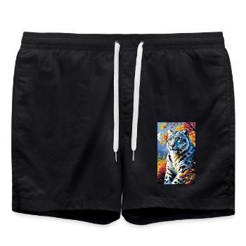 Snow Leopard | Leopard | Predator - Swim Trunks - black - Front - AI Model Male 185 light (185cm)