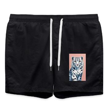Schneeleopard | Leopard | Raubtier - Badeshorts - Schwarz - Vorne - AI Model Male 185 light (185cm)