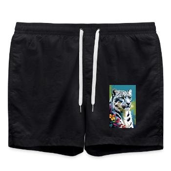 Schneeleopard | Leopard | Raubtier - Badeshorts - Schwarz - Vorne - AI Model Male 185 light (185cm)