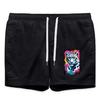 Schneeleopard | Leopard | Raubtier - Badeshorts - Schwarz - Vorne - AI Model Male 185 light (185cm)