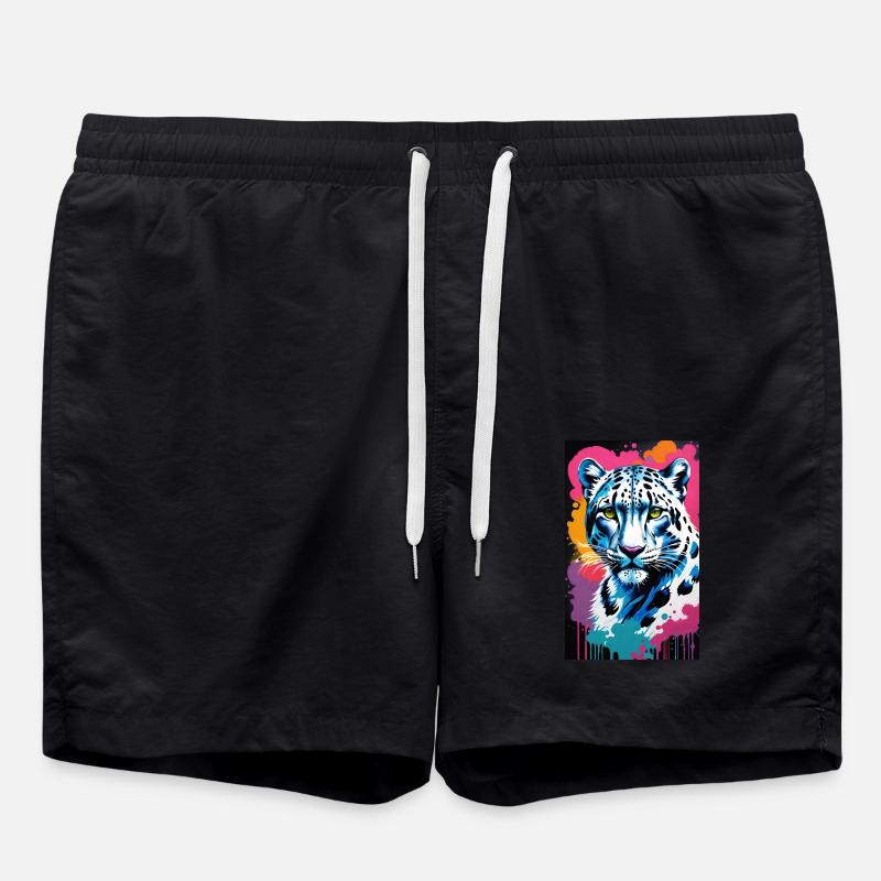 Schneeleopard | Leopard | Raubtier - Badeshorts - Schwarz