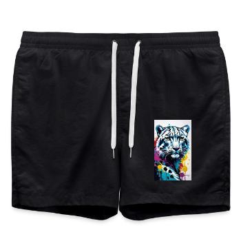 Schneeleopard | Leopard | Raubtier - Badeshorts - Schwarz - Vorne - AI Model Male 185 light (185cm)