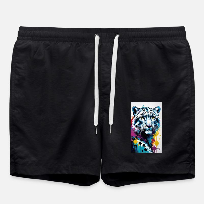 Schneeleopard | Leopard | Raubtier - Badeshorts - Schwarz