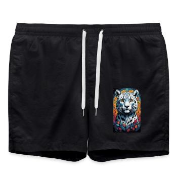 Snow Leopard | Leopard | Predator - Swim Trunks - black - Front - AI Model Male 185 light (185cm)
