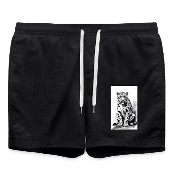 Schneeleopard | Leopard | Raubtier - Badeshorts - Schwarz - Vorne - AI Model Male 185 light (185cm)