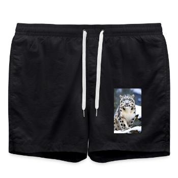 Schneeleopard | Leopard | Raubtier - Badeshorts - Schwarz - Vorne - AI Model Male 185 light (185cm)