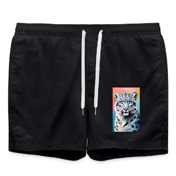 Schneeleopard | Leopard | Raubtier - Badeshorts - Schwarz - Vorne - AI Model Male 185 light (185cm)