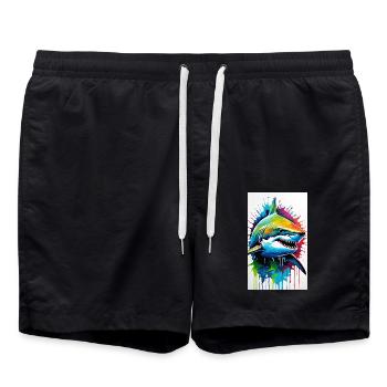 Shark | Great White Shark | Sea Creature | Fish - Swim Trunks - black - Front - AI Model Male 185 light (185cm)