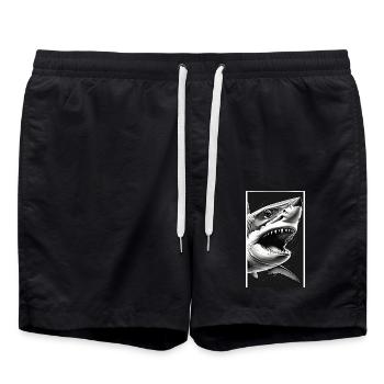 Shark | Great White Shark | Sea Creature | Fish - Swim Trunks - black - Front - AI Model Male 185 light (185cm)
