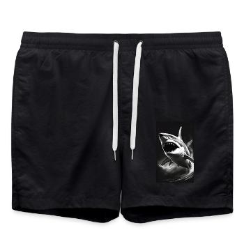 Shark | Great White Shark | Sea Creature | Fish - Swim Trunks - black - Front - AI Model Male 185 light (185cm)
