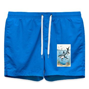 Shark | Great White Shark | Sea Creature | Fish - Swim Trunks - cobalt blue - Front