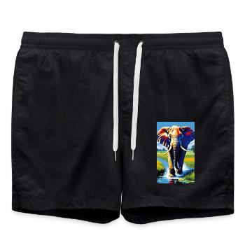 Elephant | Wild Animal | Africa | Children's motifs - Swim Trunks - black - Front - AI Model Male 185 light (185cm)