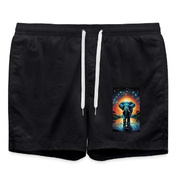 Elephant | Wild Animal | Africa | Children's motifs - Swim Trunks - black - Front - AI Model Male 185 light (185cm)