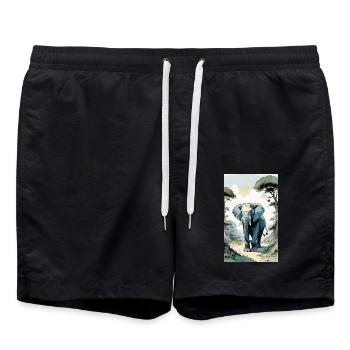 Elephant | Wild Animal | Africa | Children's motifs - Swim Trunks - black - Front - AI Model Male 185 light (185cm)