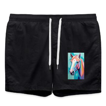 Horse | Horse Riding | Animal | Mount | Colorful - Swim Trunks - black - Front - AI Model Male 185 light (185cm)