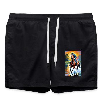 Pferd | reiten | Tier | Reittier | Bunt - Badeshorts - Schwarz - Vorne - AI Model Male 185 light (185cm)
