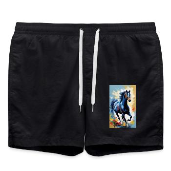 Horse | Horse Riding | Animal | Mount | Colorful - Swim Trunks - black - Front - AI Model Male 185 light (185cm)