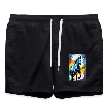 Pferd | reiten | Tier | Reittier | Bunt - Badeshorts - Schwarz - Vorne - AI Model Male 185 light (185cm)