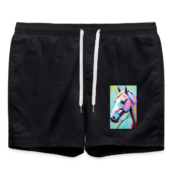 Pferd | reiten | Tier | Reittier | Bunt - Badeshorts - Schwarz - Vorne - AI Model Male 185 light (185cm)