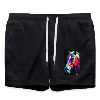 Horse | Horse Riding | Animal | Mount | Colorful - Swim Trunks - black - Front - AI Model Male 185 light (185cm)