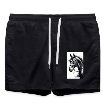 Pferd | reiten | Tier | Reittier | Bunt - Badeshorts - Schwarz - Vorne - AI Model Male 185 light (185cm)