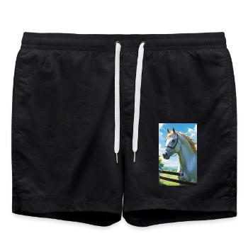 Cheval | Équitation | Animaux | Monture | Coloré - Short de bain - noir - Devant - AI Model Male 185 light (185cm)