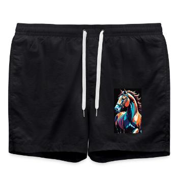 Horse | Horse Riding | Animal | Mount | Colorful - Swim Trunks - black - Front - AI Model Male 185 light (185cm)