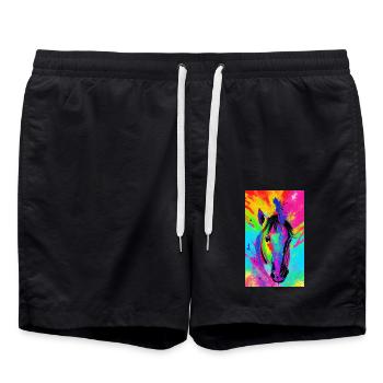 Pferd | reiten | Tier | Reittier | Bunt - Badeshorts - Schwarz - Vorne - AI Model Male 185 light (185cm)