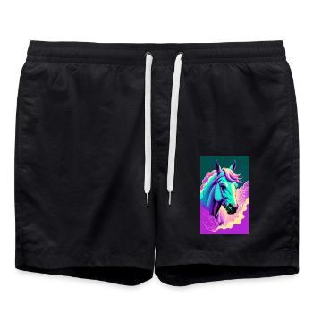 Pferd | reiten | Tier | Reittier | Bunt - Badeshorts - Schwarz - Vorne - AI Model Male 185 light (185cm)