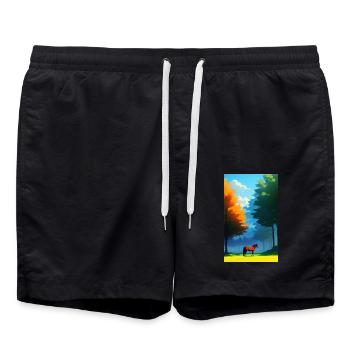 Horse | Horse Riding | Animal | Mount | Colorful - Swim Trunks - black - Front - AI Model Male 185 light (185cm)