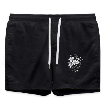 Elegante Blumen – Handgezeichnete Kunst - Badeshorts - Schwarz - Vorne - AI Model Male 185 light (185cm)