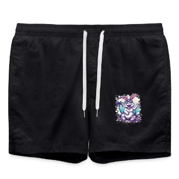 Hase Insel Palme - Badeshorts - Schwarz - Vorne - AI Model Male 185 light (185cm)