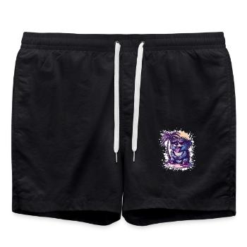 Igel Insel Palme - Badeshorts - Schwarz - Vorne - AI Model Male 185 light (185cm)